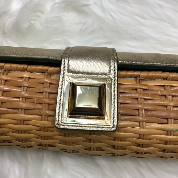 MICHAEL KORS wicker/leather baguette clutch Gold Tone Turn Lock - Picture 4 of 13